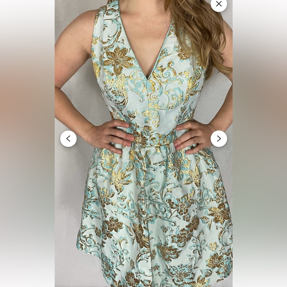 Light blue gold vintage cocktail dress. Size medium